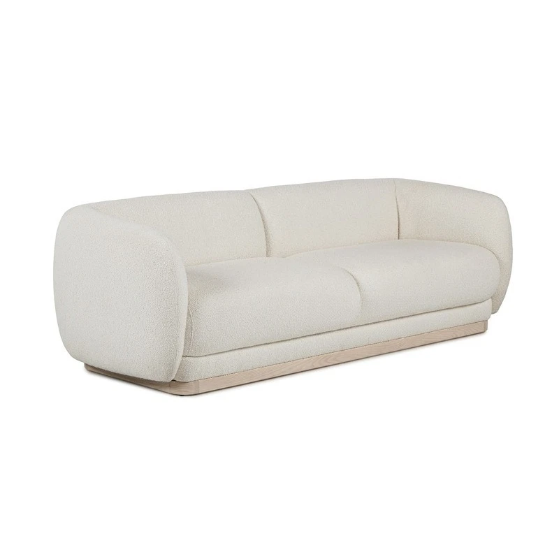 Straight lamb wool fabric living room three-person sofa cream curved hotel sofa