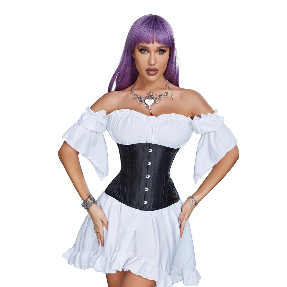 5 Buttons Vintage Underbust Corset Women Waist Cinchers 14 Steel Boned Bustiers Short Corsets Back Support Slender Waist Sheaths