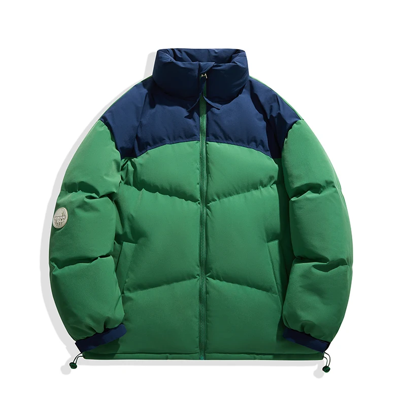 2025 Autumn/Winter New Men's Cotton Jacket Splicing Design Thickened Warm Bread Coat Stand up Collar Couple's Style
