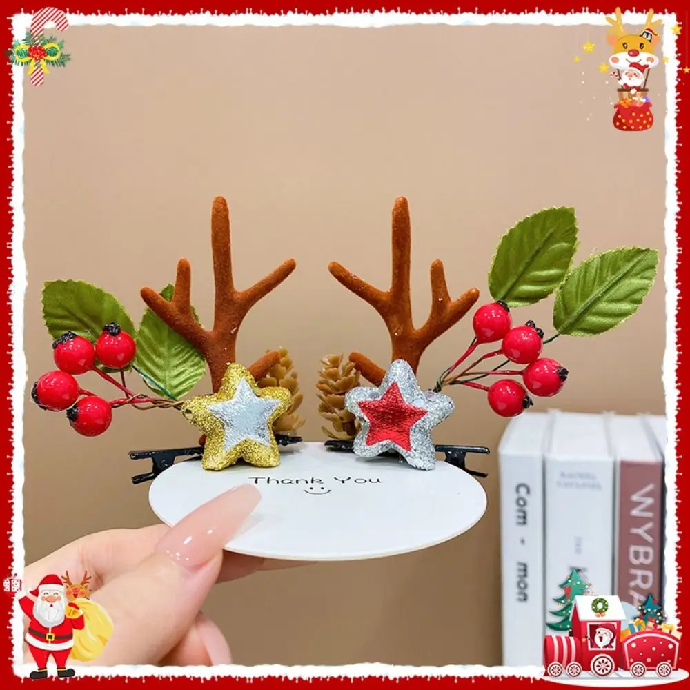 

Merry Christmas Decor Christmas Hairpin Sequin Bowknot Children Deer Antler Hair Clip Star Santa Claus Plush Hair Clip Girls
