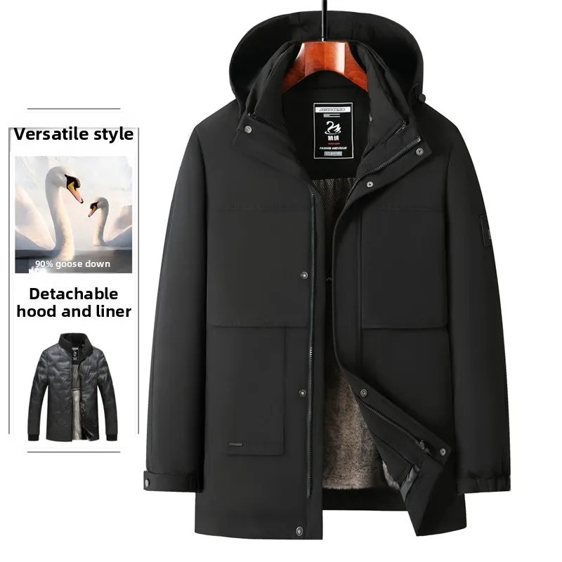 

Men's Casual Goose down Jaet Winter New Sle Thiened ort Coat Warm Hooded Outdoor Faion Ci Life Polyester Fiber