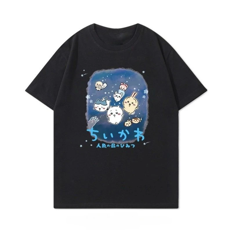 Chiikawa Cute Kawaii Anime Starry Tee Men's Women's Black Retro Cool Graphic Art Print Oversized Short Sleeve Streetwear Top