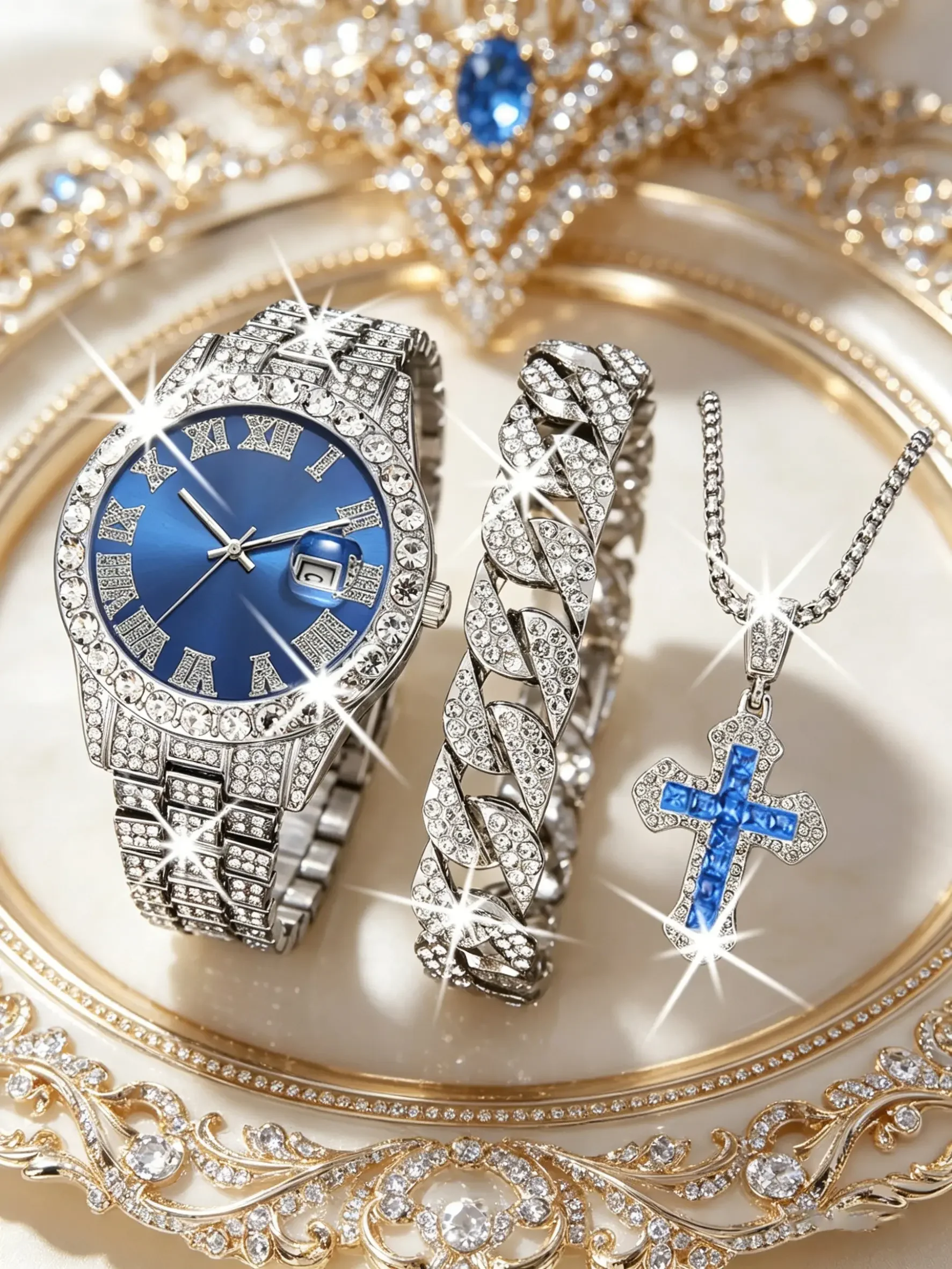 Men's Fashion Business Casual Watch Set, Matching Fashionable Jewelry Accessories Set