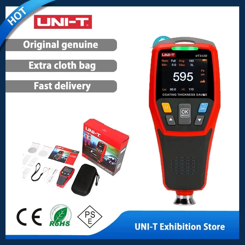 UNI-T UT343D Coating Thickness Gauge 0.1 Micron/0-1250um Automotive Paint Film Thickness Tester To Measure FE/NFE Paint Tools