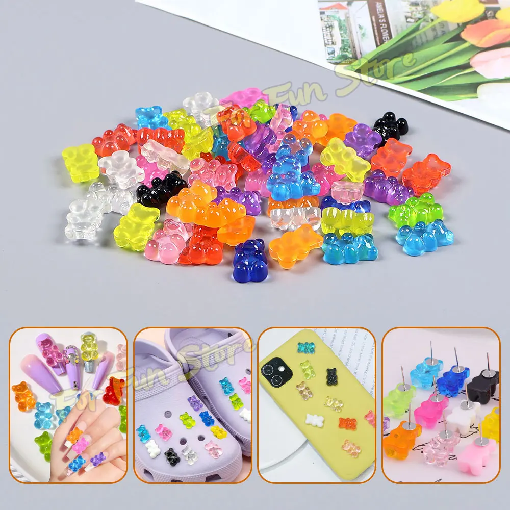 For Fun 10PCS Mixed Color Bear Refrigerator Magnet Sticker Resin DIY Phone Case Headwear Necklace Jewelry Nail Decoration