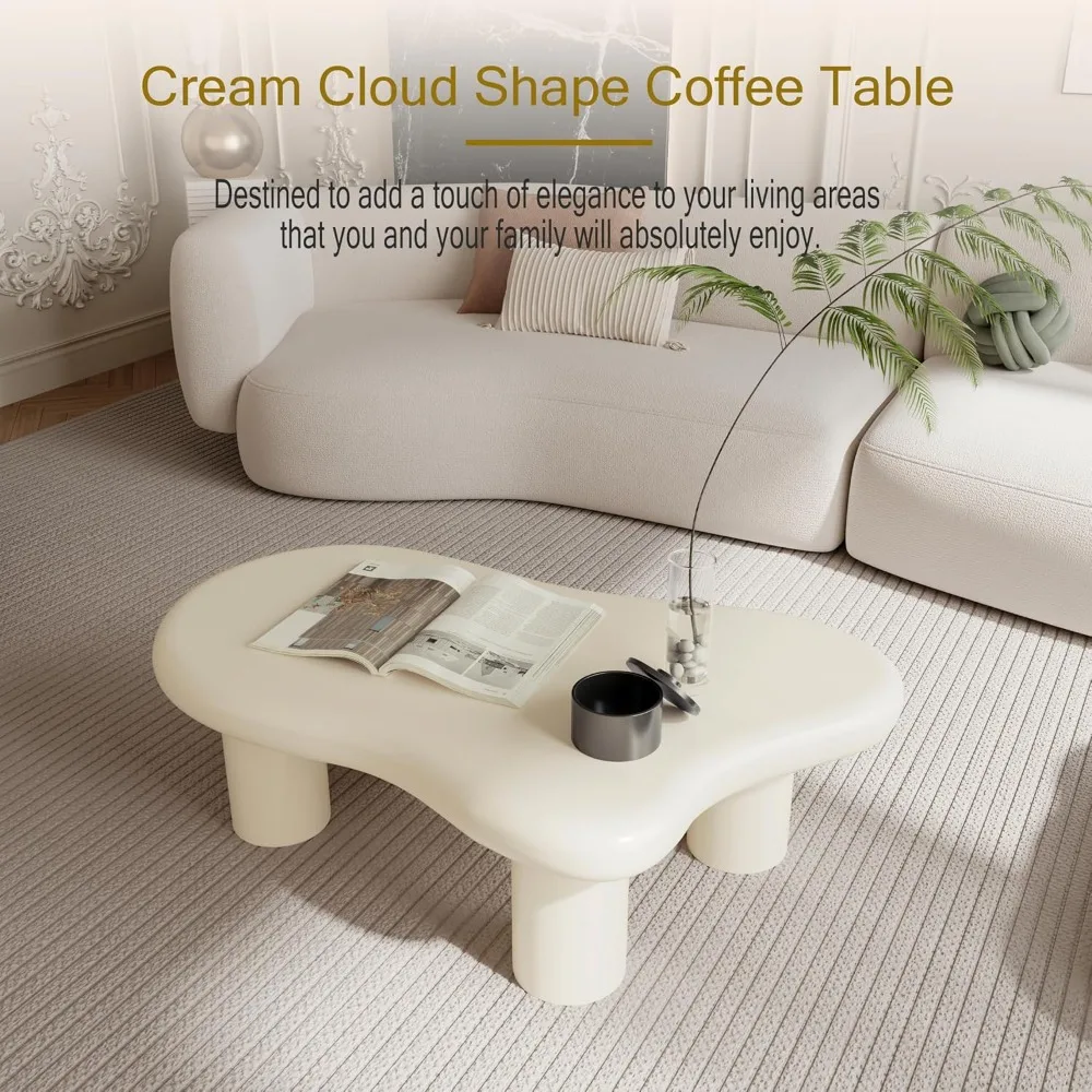 クラウドコーヒーテーブル、モダンでかわいいエンドテーブル、小さなラウンドエッジティーテーブル、リビングルーム、寝室用の不規則な屋内木製コーヒーテーブル、