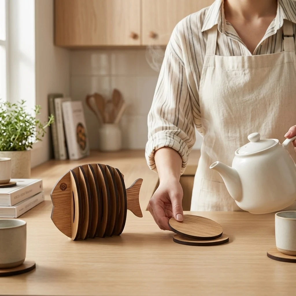 Wooden Fish Bone Tea Coaster Heat Resistant Heat Insulating Table Mat Kitchen Decor Accessories