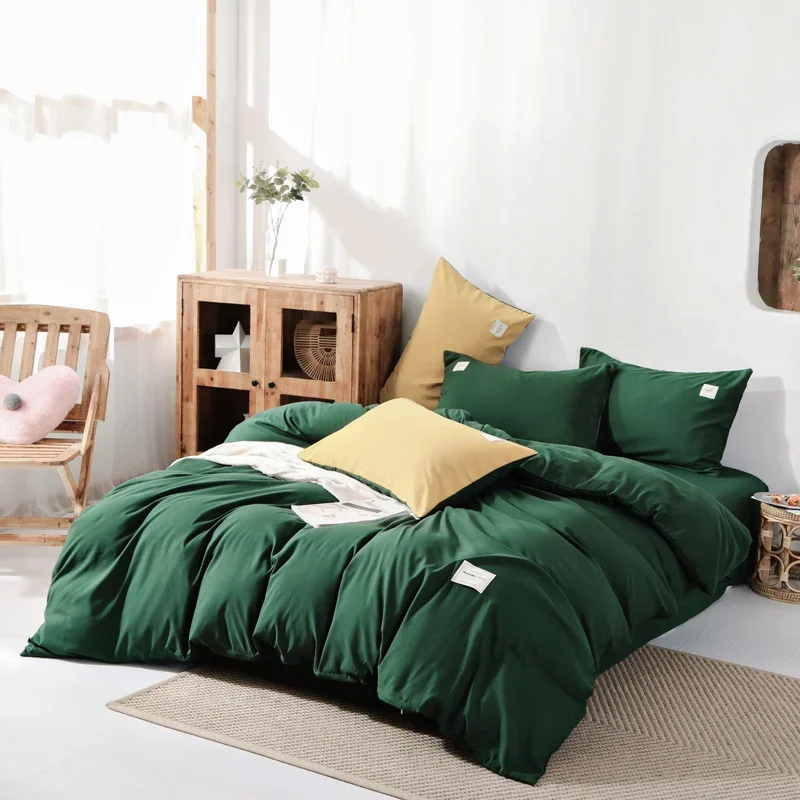 

Solstice Home Textile Solid Color Dark Green Bedding Sets Kids Teenage Bedlinen Queen Duvet Cover Pillow Cases Flat Bed Sheet