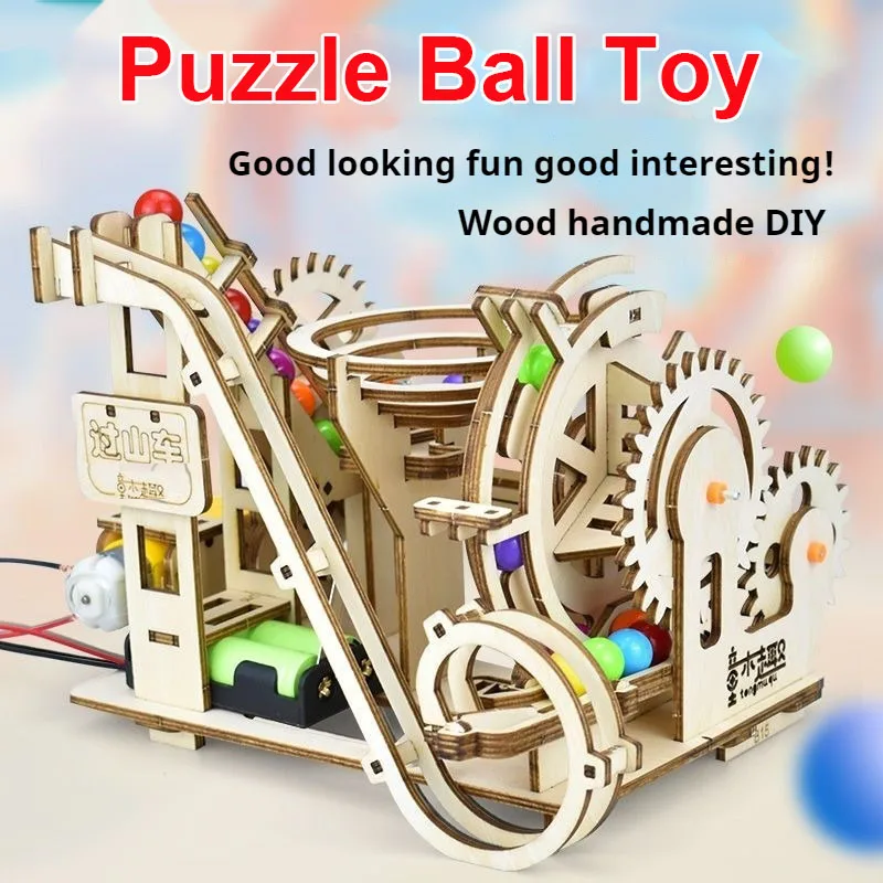 

Wooden Puzzles Electric Automatic Marble Run Model Building Kits DIY Assembly Roller Coaster Crafts Montessori Educational Toys