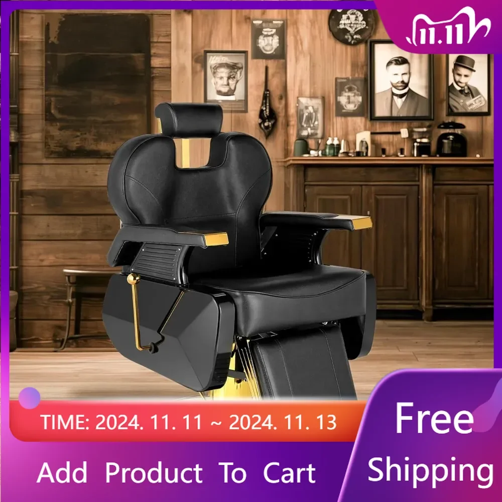 

Heavy Duty Barber Chair,Hydraulic Black Gold Reclining Chairs, All Purpose Hair Styling Chair for Beauty Shampoo Tattoo Pedicure