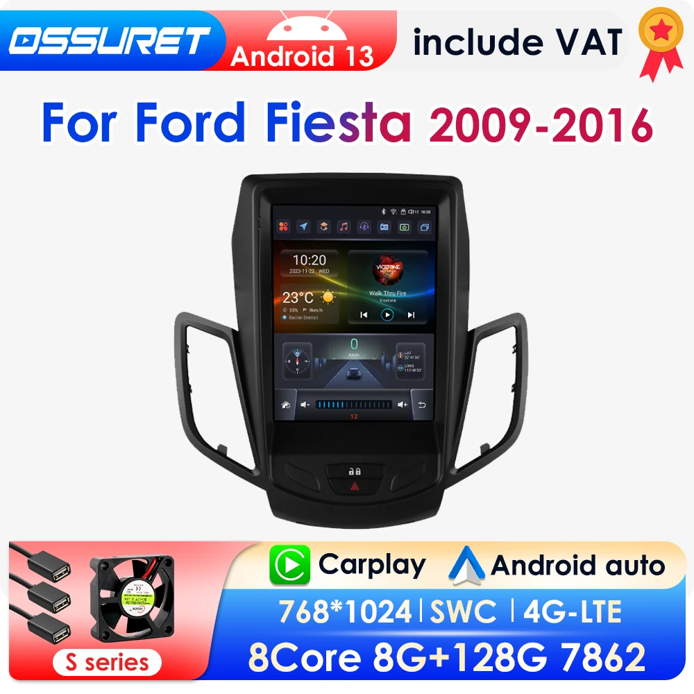 2 din android 13 Autoradio für Ford Fiesta 2013-2017 Multimedia Stereo 2009 Zoll Tesla-Stil