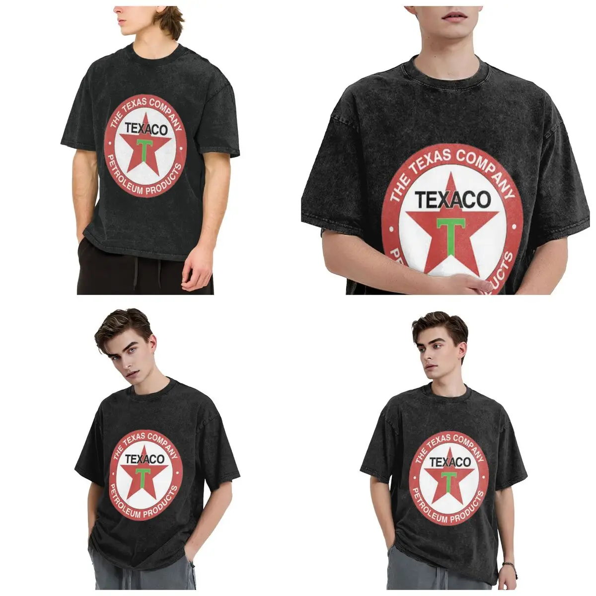 Vintage Texaco Logo Hip Hop Short Sleeve T-Shirts Washed Tops Tees Streetwear T Shirt Casual for Men Women