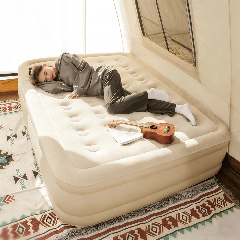 Inflatable Bed with Built-in Air Pump for Balcony Living Room Bedroom Outdoor Use - Comfortable Portable Inflatable Mattress