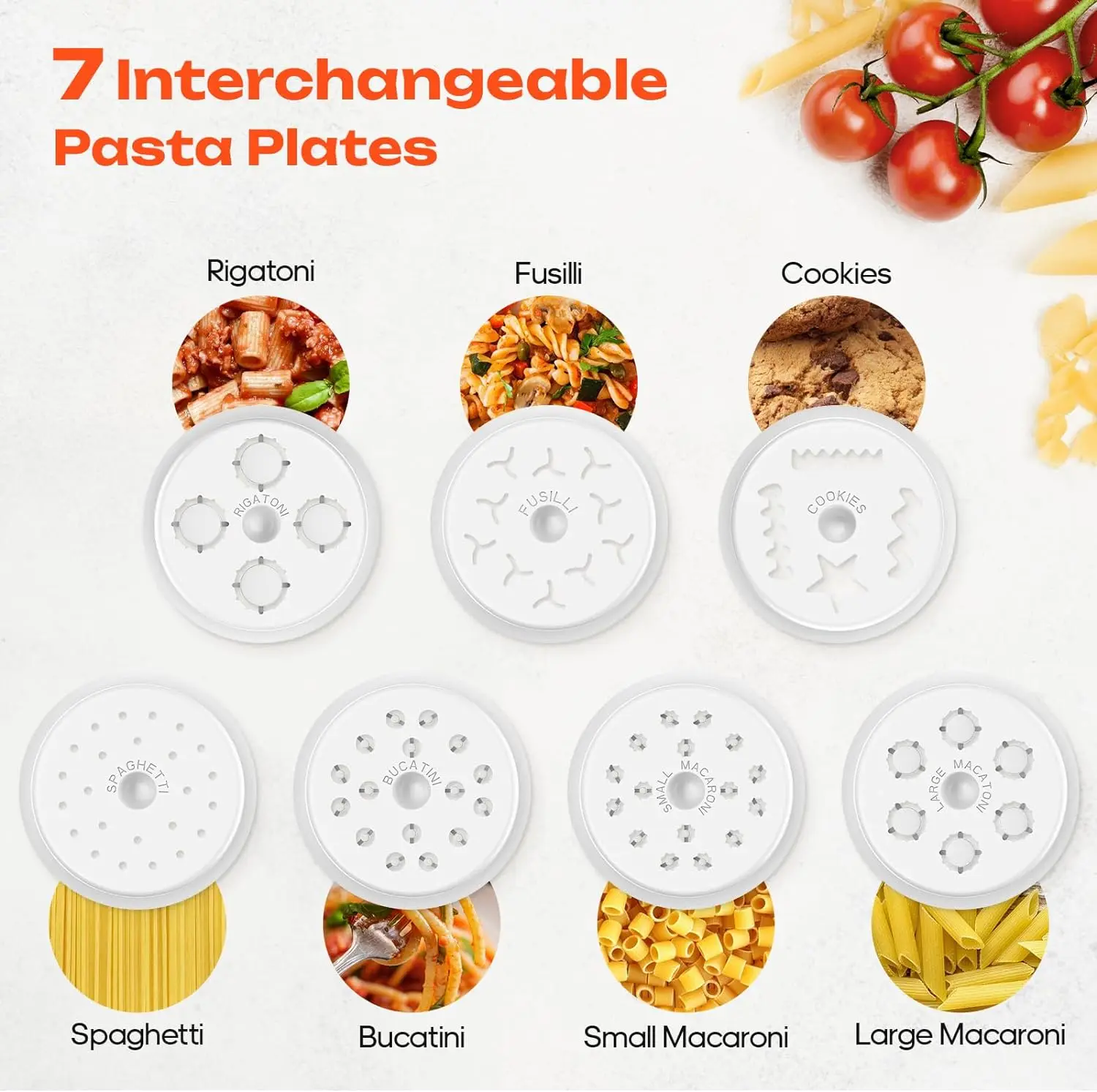 Gourmet Pasta Imprensa Anexo, Fit tudo Kitchen Aid e Cuisinart Chef, 7 Placas Intercambiáveis