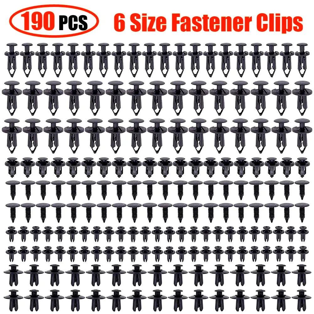190Pcs Car Retainer Clip 6 Size Plastic Fasteners Kit 5Pcs Panel Removal Installer Hand Clip Mixed Car Body Bumper Rivet Tools