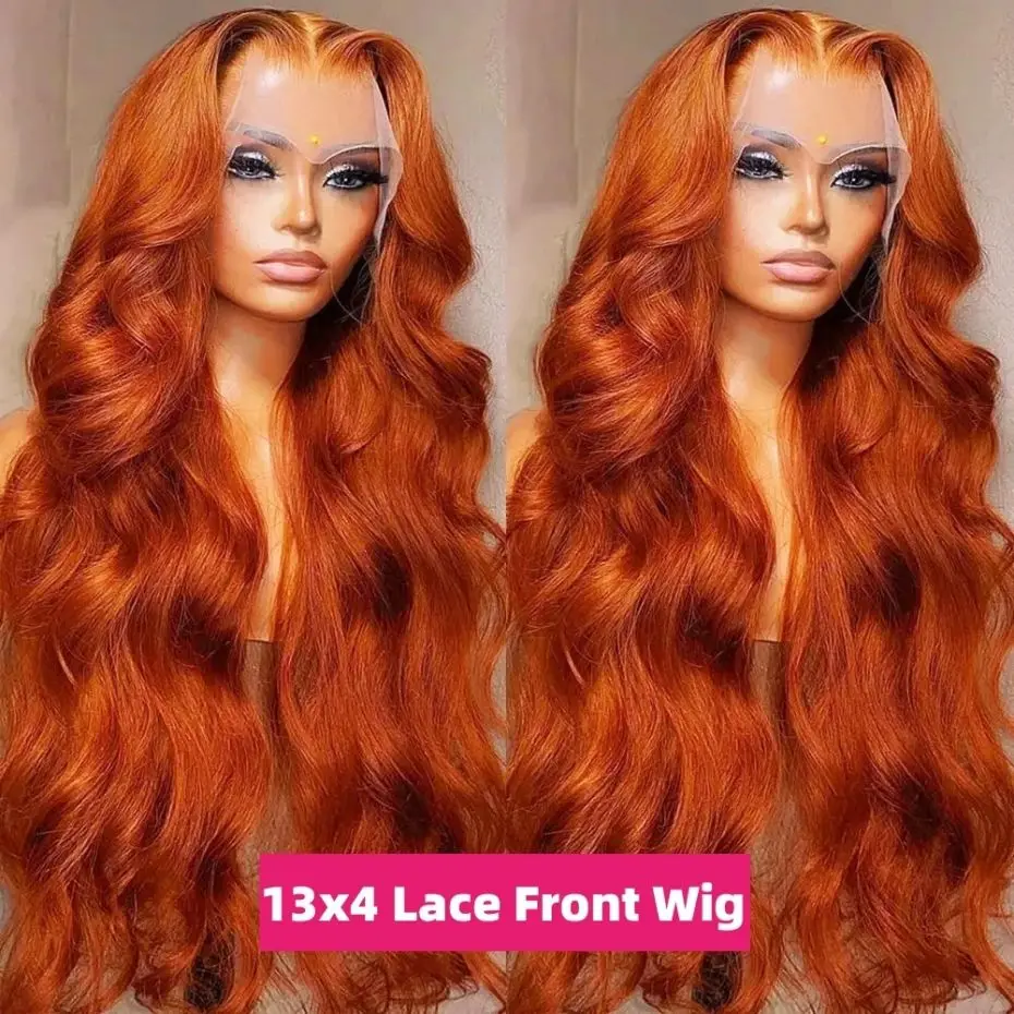 Ginger Orange Body Wave 13x4 Lace Front Wig 30 32Inch Brazilian Human Hair Colored 13x6 Transparent Lace Frontal Wig For Women