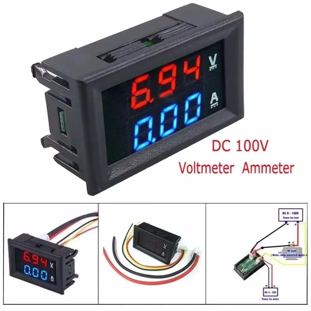 Voltmètre et ampèremètre numériques DC 0-100V 10A, affichage des touristes, détecteur de tension, panneau de compteur de courant, jauge de volt Amp, LED rouge et bleue