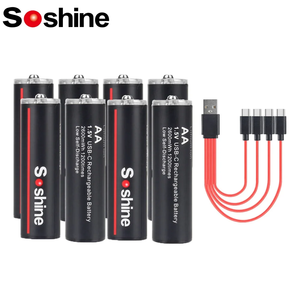 Soshine AA 2600mWh Rechargeable Batteries 2A 1.5V 2600mWh USB Lithium Battery 1200 Times Cycle Low Self-discharge Li-ion Battery