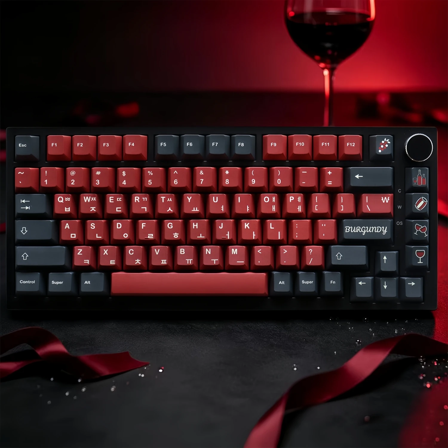 Burgundy Wine Theme PBT Keycaps Set 129 keys Cherry Profile Custom Key Caps Dark Grey Red Keycap Kit for MX Mechanical Keyboard