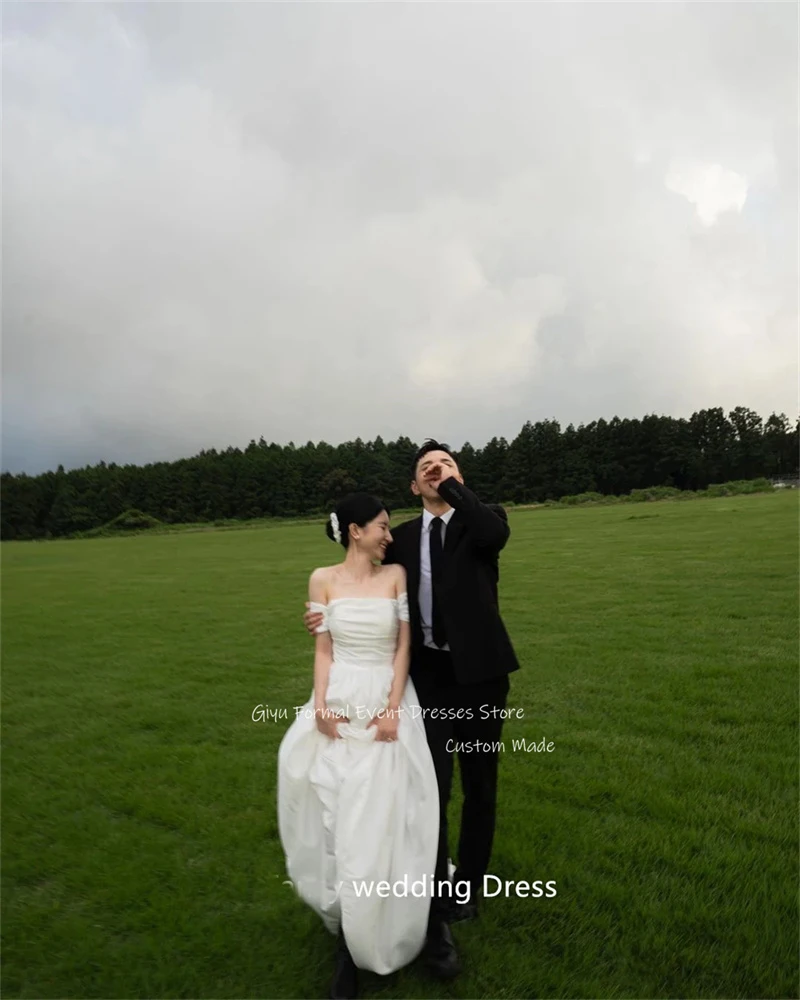 Giyu Simple A Line taffetà corea abiti da sposa servizio fotografico maniche con spalle scoperte lunghezza del pavimento corsetto indietro abiti da sposa personalizzati