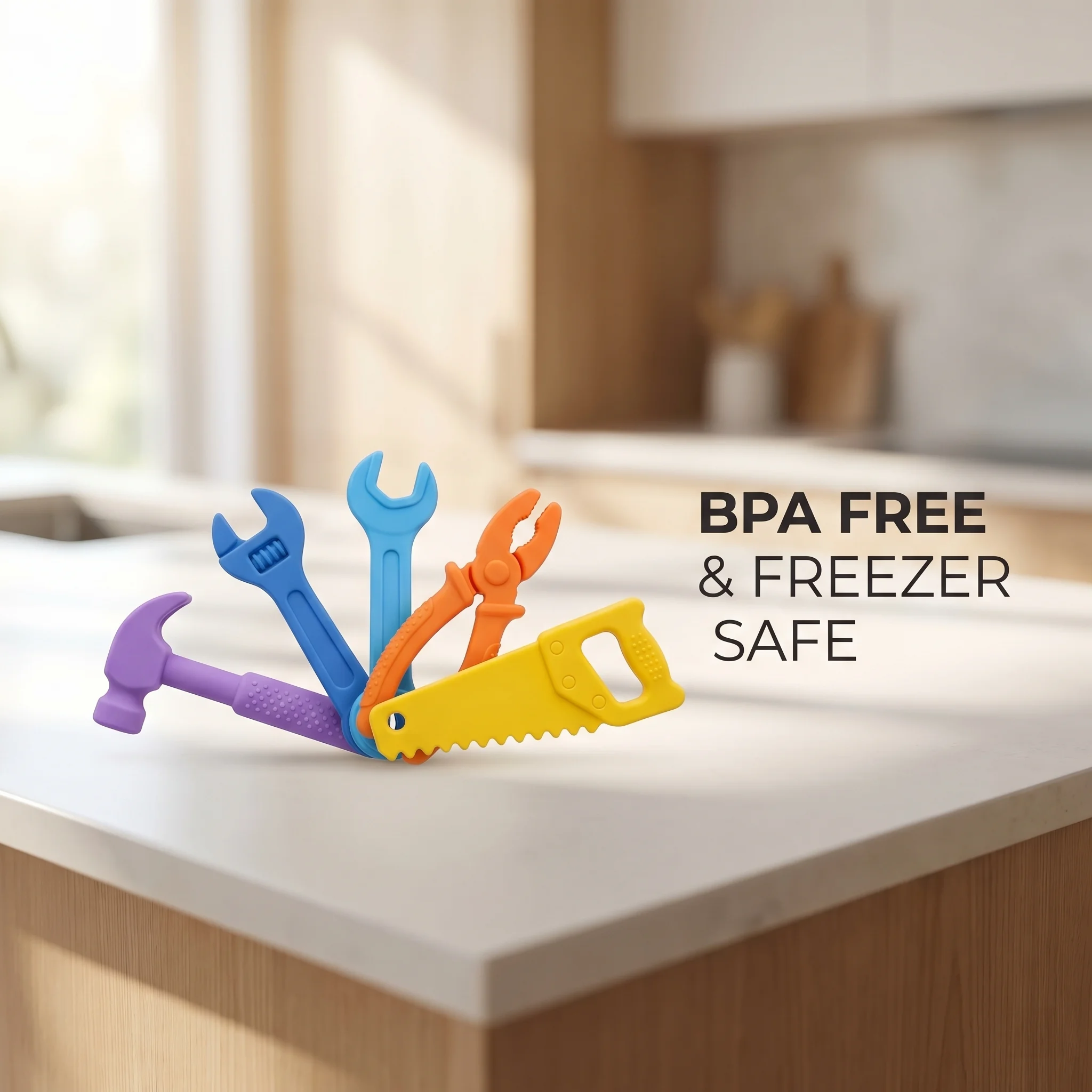 Baby Teething Toys Silicone Chew Toy Set 5PCS Tool Shape BPA Free Freezer Safe for Infants Newborns 0 To 12 Months Use