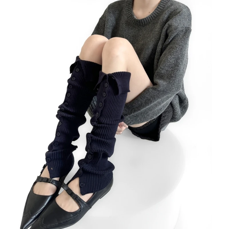 E15F Winter Acrylic Leg Warmers Button Design Comfortable Thermal Ankle Socks