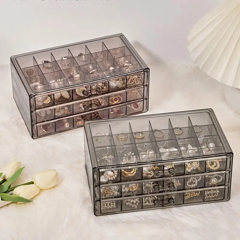 

New 02 Jewelry Storage Box Transparent Multi-3 Layers Large Capacity Ring Earring Necklace Vanity Table Organizer Storage