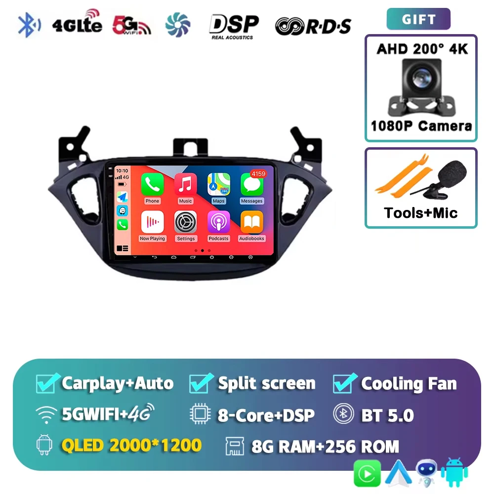 Android 16 voor Opel Corsa E 2014 - 2019 Adam 2013-2016 2K QLED Stereo autoradio multimediaspeler GPS AI spraakbesturing CarPlay 4G