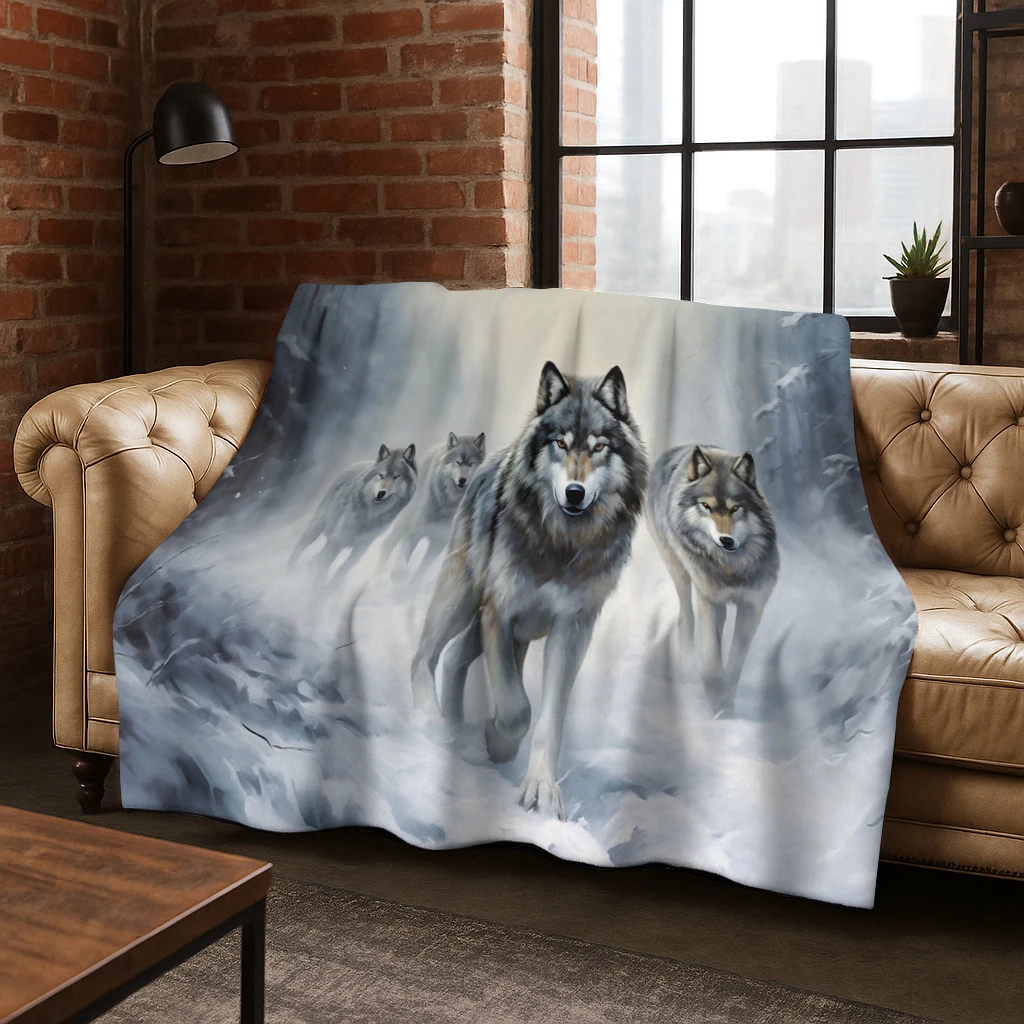 Mysterious Wolf Totem Animal Flannel Blanket Soft Warm Blanket for Bedroom Room Living Room Office Travel Camping Picnic Gift