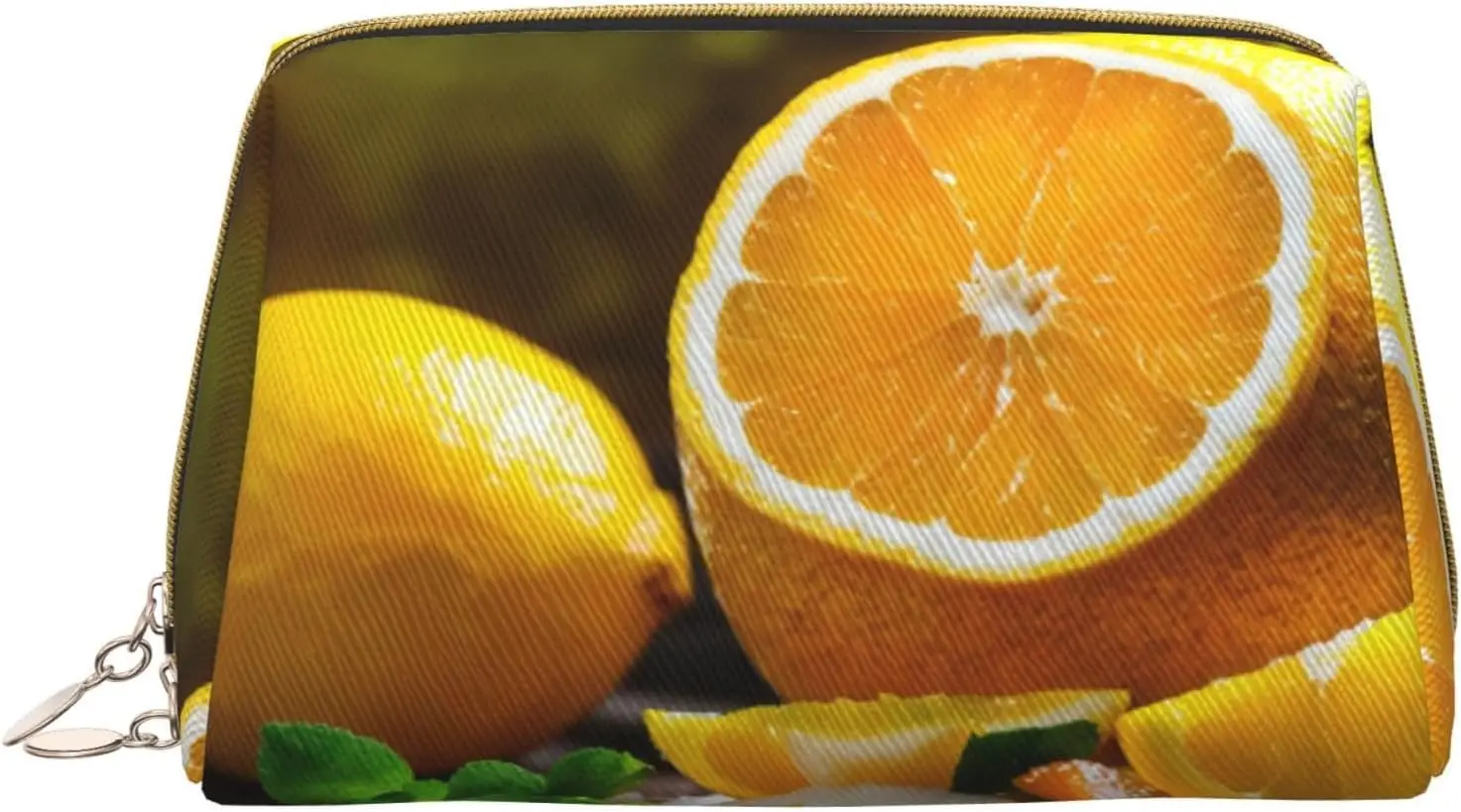 

Yellow Lemon Print Cosmetic Bags,Leather Makeup Bag Small For Purse,Cosmetic Pouch,Toiletry Clutch For Women Travel