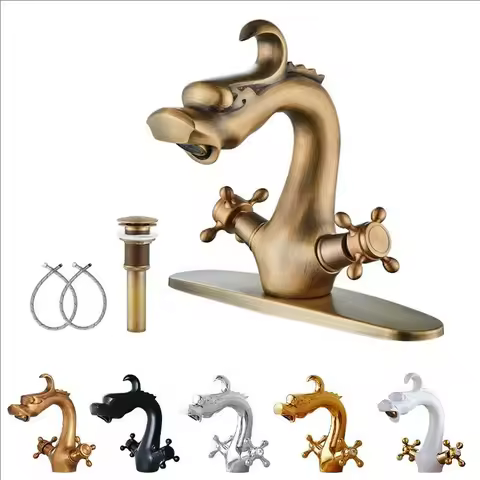Black Gold Antique Dragon Bathroom Basin Faucet brass bathroom faucets Dual handle Hot and Cold Water Tap Deck Mounted Mixer Tap