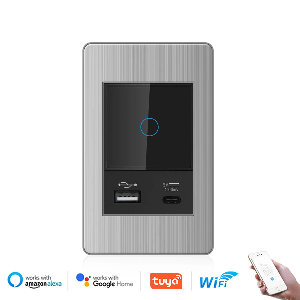 

Настенная розетка VISWE usb c, умный переключатель, Wi-Fi, 1/2 клавиши, 118*72 мм, панель из нержавеющей стали, сенсорный переключатель, зарядное устройство USB Type-C