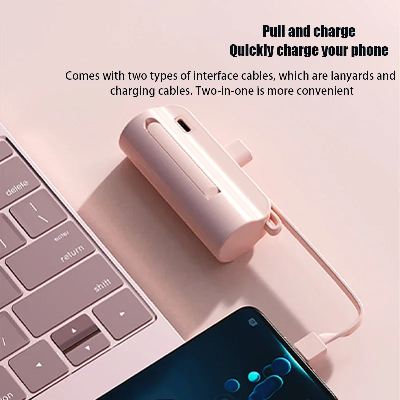 Noya raye Mini Lightweight External Battery 5000mAh Portable Power Bank 25Wfor iPhone Samsung Built-in Type C Lightning Plug