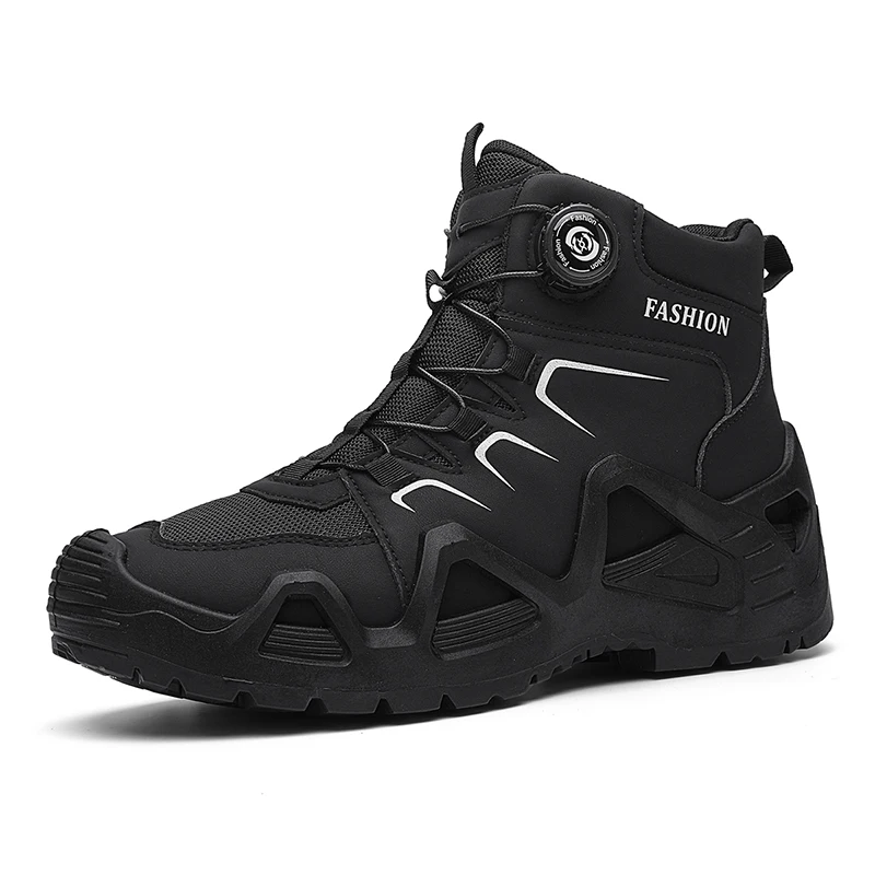 New high top shoes rotating buckle fashion trend short boots military boots outdoor oversized leather boots hiking boots