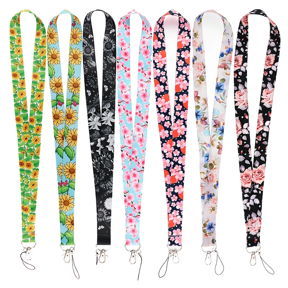 FI66 Rope Strap Flowers Series Keychain Neck Lanyard For Women Keys Long Phone Hanging Ornaments Anti-Lost Hang Rope Gifts