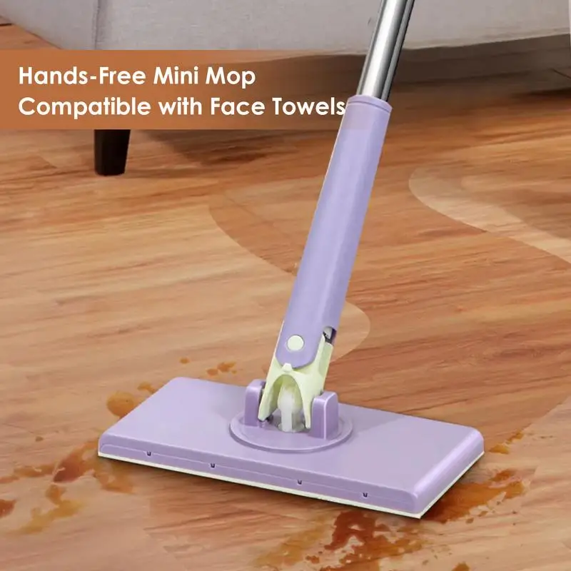 Automatic Cloth Changing Mini Mop Hands-Free Mini Mop Compatible With Face Towels Home Cleaning Mop With Push-Pull Cloth Handle