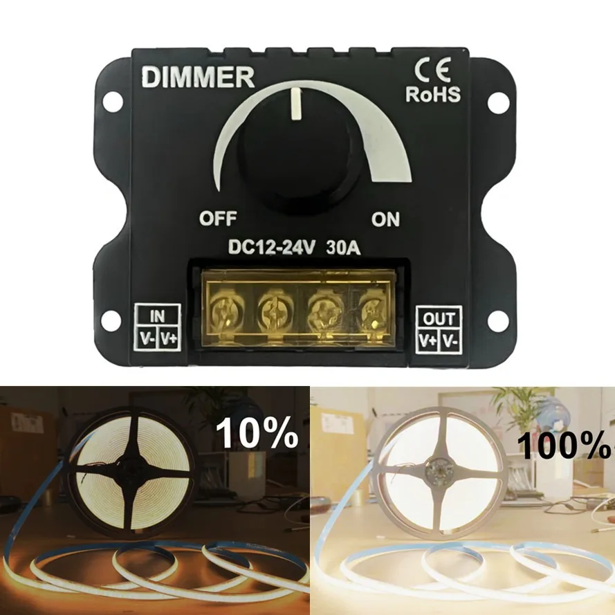 Regulador de intensidad LED DC 12V-24V 30A controlador monocromático LED PWM atenuación continua Digital para tira de lámpara lámpara de un solo Color