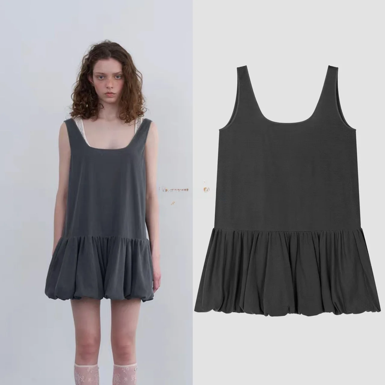 

Sexy Cotton Balloon Dress Sleeveless Flared Waist Comfortable Breathable Spring Summer Autumn Casual Loose Fit U-Neck Dress
