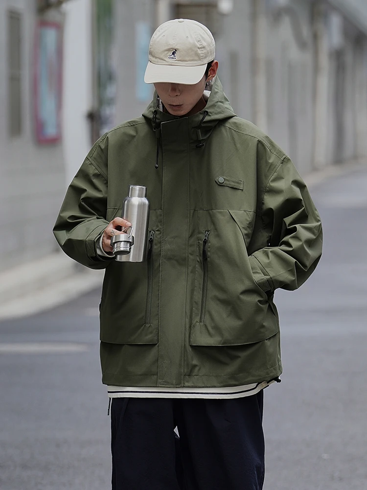 

Мужская свободная куртка для активного отдыха с капюшоном, ветрозащитная, из полиэфирного волокна, с длинными рукавами, на молнии, повседневная рабочая одежда