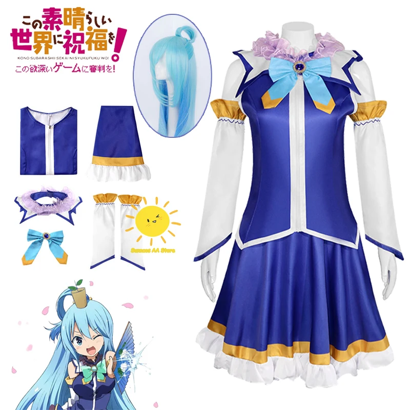 

Anime Aqua Cosplay Kono Subarashī Sekai Ni Shukufuku Wo Cosplay Costume Aqua Skirt Wig Halloween Carnival Party Cos Women Girls