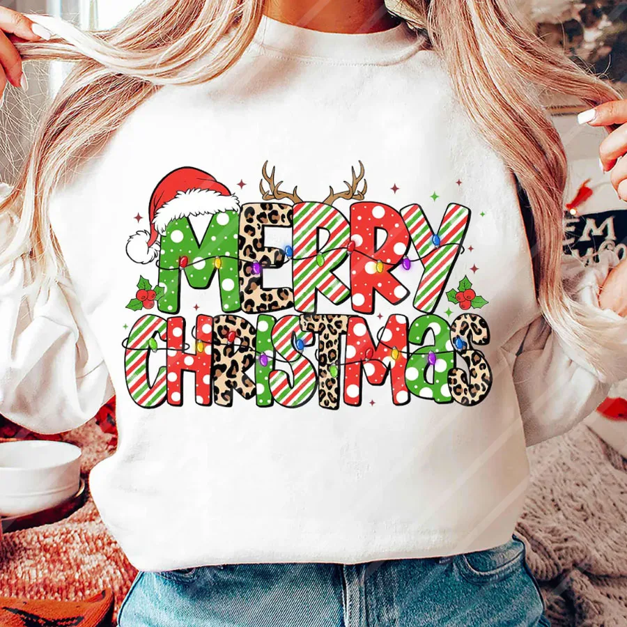 Merry Christmas Letters DIY Iron-On Heat Transfer Sticker Decal T-shirts Sweatshirts Bag Pillowcases Clothing Xmas Party Decor