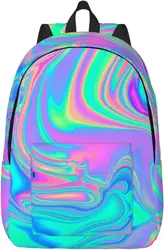 Backpack Casual Lightweight Iridescent Marbled Holographic Texture Laptop Backpack Men Women Travel Bag Outdoor Canvas Daypack