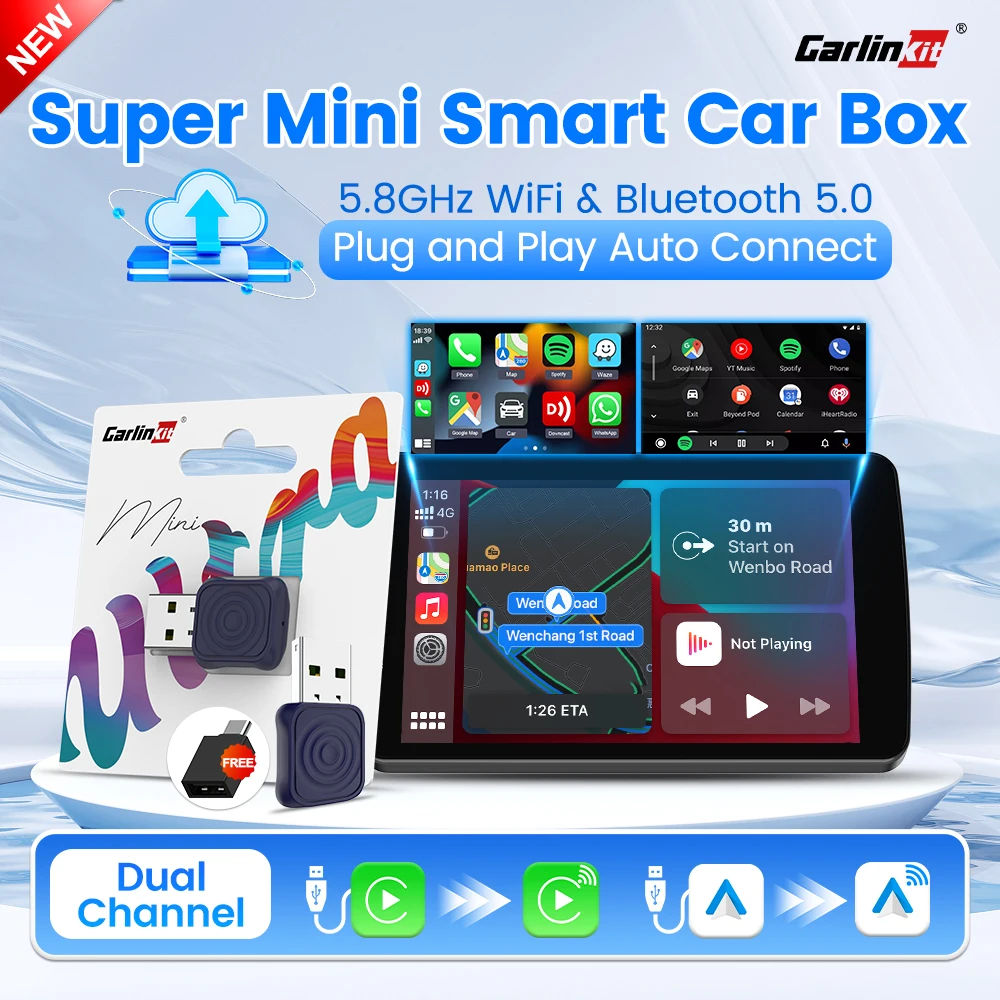 CarlinKit 5.0 Mini Ultra / Pro Wireless CarPlay & Android Auto Adapter For OEM Cars Upgrade WiFi BLE Wireless Auto-connect Phone