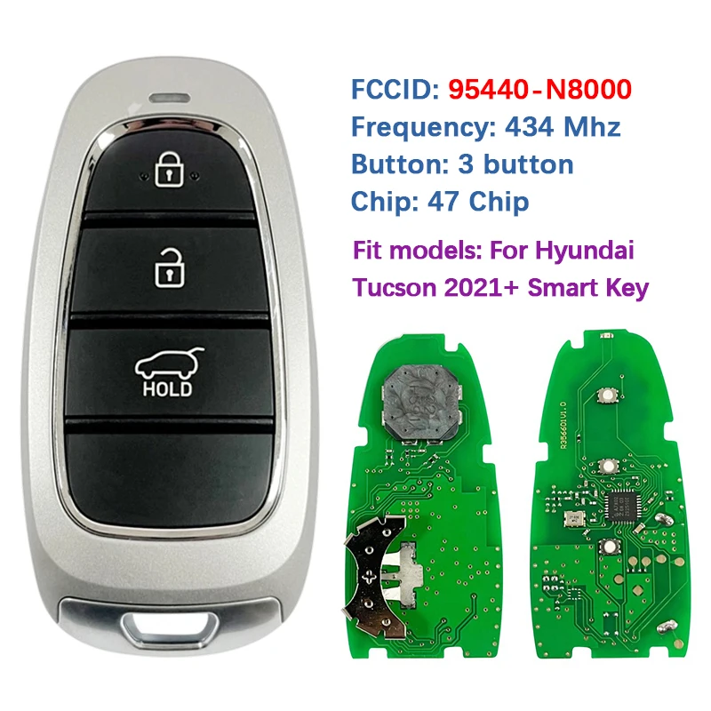 CN020267 Aftermarket 3 Button Remote FCC ID 95440-N8000 47 Chip 433Mhz Smart Card Key For Hyundai Tucson 2021+