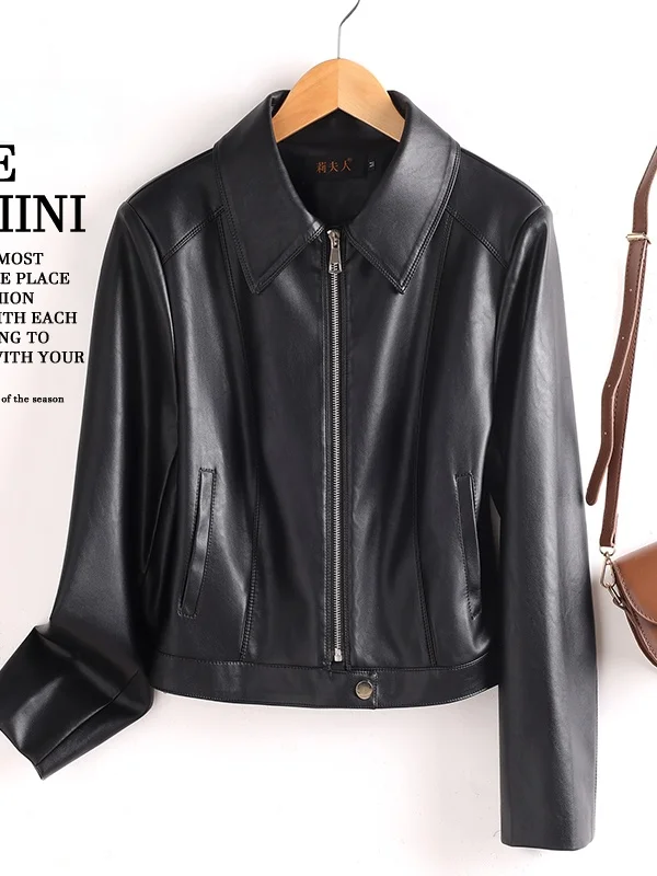 

Ning Genuine Leather Jaet Women's ort Sle 2025 Spring Autumn New Faion Slim Fit eepskin Coat Small Outerwear