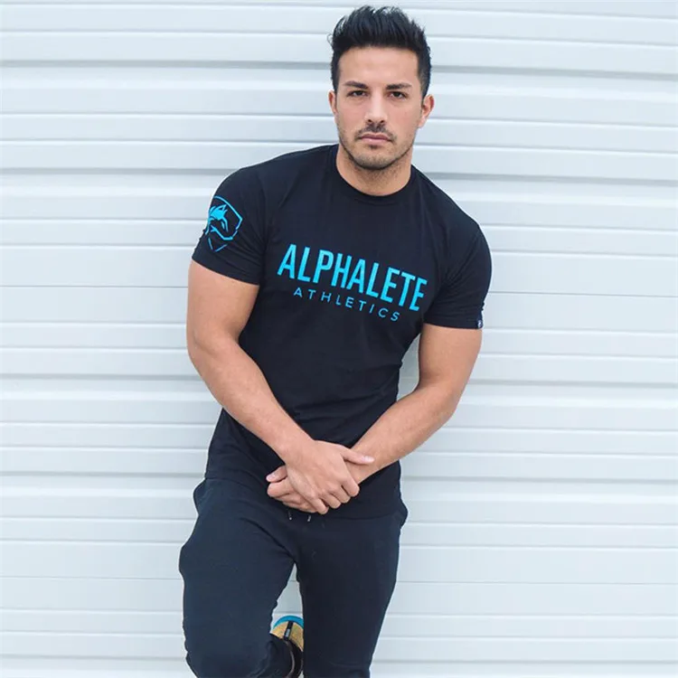 Männer Muscle Shirts Baumwolle Elastische Slim Fit für Männer Workout Lässige Bodybuilding T-shirt Brief Gedruckt