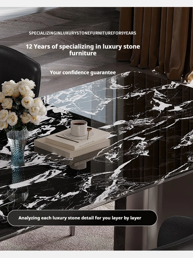 Tavolo da pranzo moderno in stile italiano Set Tavolo di lusso in pietra super cristallo con piano in marmo naturale, tavolo da pranzo rettangolare personalizzato