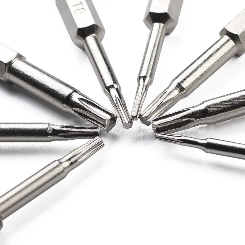 8 pz/set cacciavite a forma di Torx punte per cromatura T5 T6 T8 T9 T10 T15 T20 T25 S2 Kit di punte per cacciavite in acciaio legato parti di strumenti