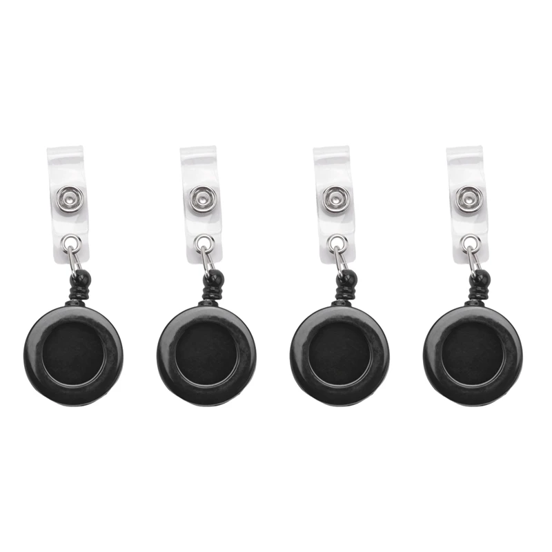 Hot Selling-4 Pcs Badge Holder Retractable Reel YOYO Clip Snap Button ID Card Key Black,4 Pcs Badge Holder Retractable Reel YOYO