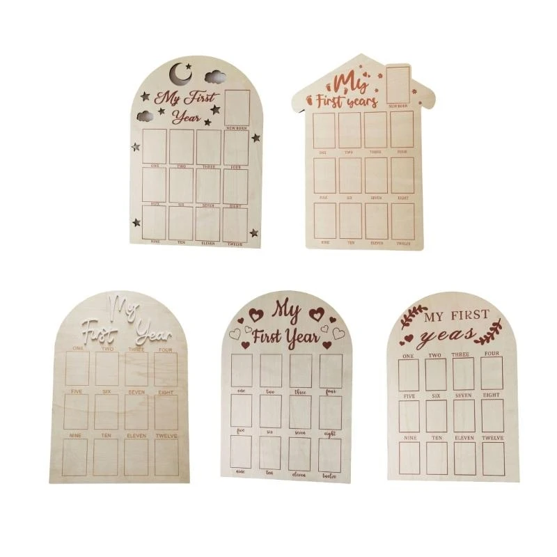 إطار صورة J15U للأطفال هدية تذكارية لعرض الصور على لوح خشبي لمدة 12 شهرًا لحديثي الولادة